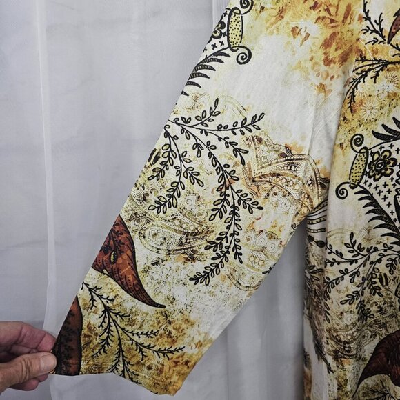 Simply Emma Blouse Grunge Whimsigoth Retro Floral Beaded Brown Green 1X - Picture 4 of 12